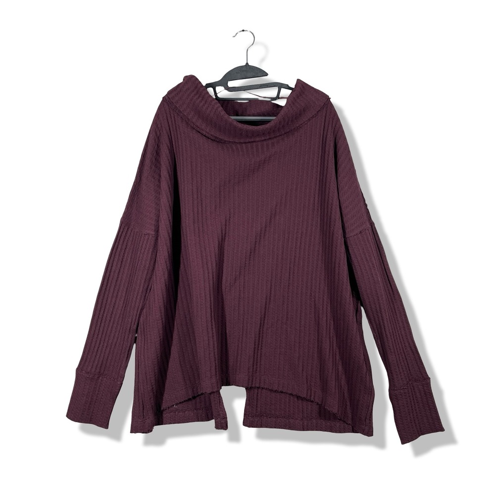 Free People Waffle Knit Top Womens Large Purple Boho Gorpcore Oversized Fall